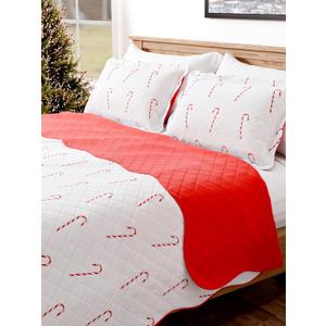 Quilt Set Full/Queen Size - Christmas Quilts - 3 Piece Lightweight Comforter Set with 2 Pillow Shams - Coverlet Blanket for All Seasons - Xmas Festive Winter Holiday Bedspread - Candy Canes, 98 x 90