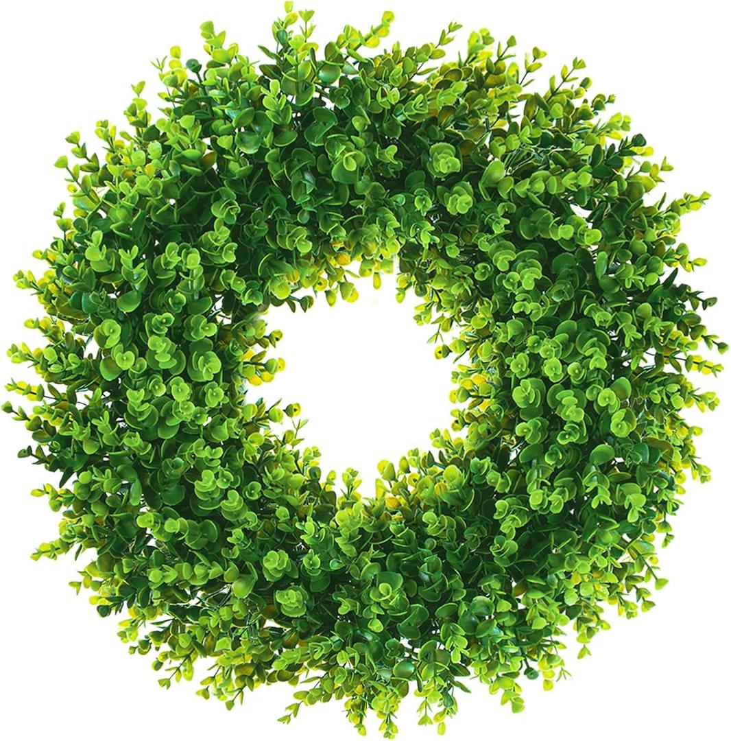 24 inch Large Boxwood Wreath for Front Door Spring Artificial Wreath for Window Wedding Farmhouse Rustic Outdoor Green Ornaments Summer Porch Home Wall Decor