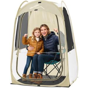 Sportneer XL Clear Pop Up Sports Tent, 46" L x 46" W x 63.5" H Spacious Outdoor TPU Shelter for 1 Adult & 1 Child, Warm All-Weather Bubble Pod with Instant Setup, Wind & Rain Guard for Spectators (Beige)