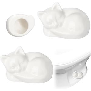 Wonderjune 2 Pack Toilet Bolt Caps Decorative Cat Toilet Bolt Screw Cover Caps Ceramic Cute Bathroom Decor Fun Themed Gadgets Replacement Parts(White)