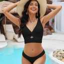GRAPENT Bikini Tops for Women Cropped StrapCore Tankini Tops Beach Padded Knot Twist Cut Out Adjustable Swimwear Top Only (Black, L)