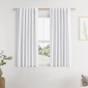 Guken White 100% Blackout Linen Curtains 40 Inch Wide by 45 Inch 2 Panels Set for Living Room Bedroom Back Tab Thermal Insulated Black Out Linen Drapes