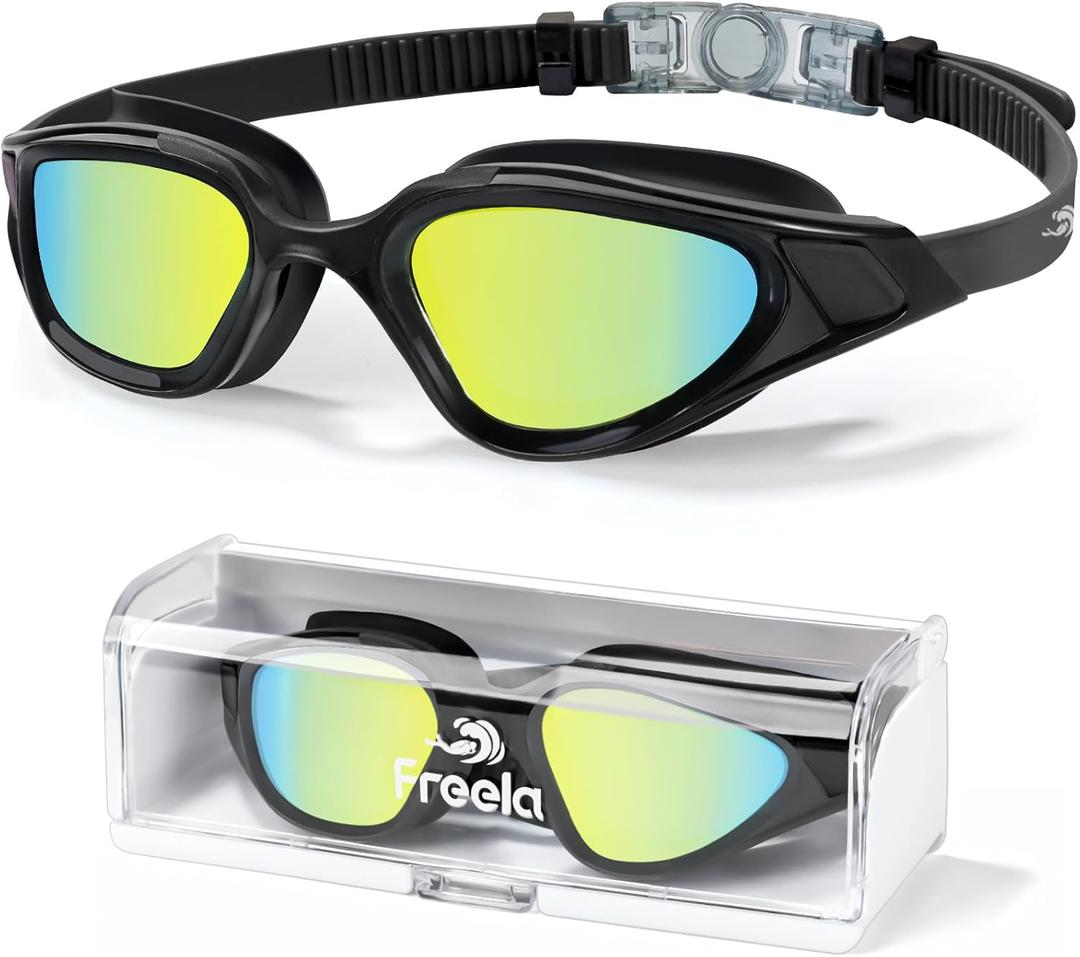 Freela Polarized Unisex Adult Swimming Goggles, UV400 Protection Anti Fog 180 Wide Clear View for Men Women Youth
