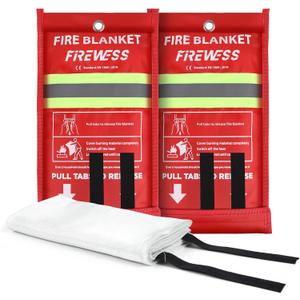 2 x Emergency Fire Blanket, Flame Retardant Fire Blankets Emergency for Home, Kitchen, Car, Office, Grill (Fiberglass-2pack)