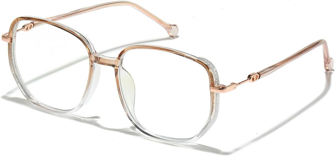 JOLLYNOVA Blue Light Blocking Glasses for WomenOversized Lightweight TR90 Fashion Computer Eyeglasses (Gold)