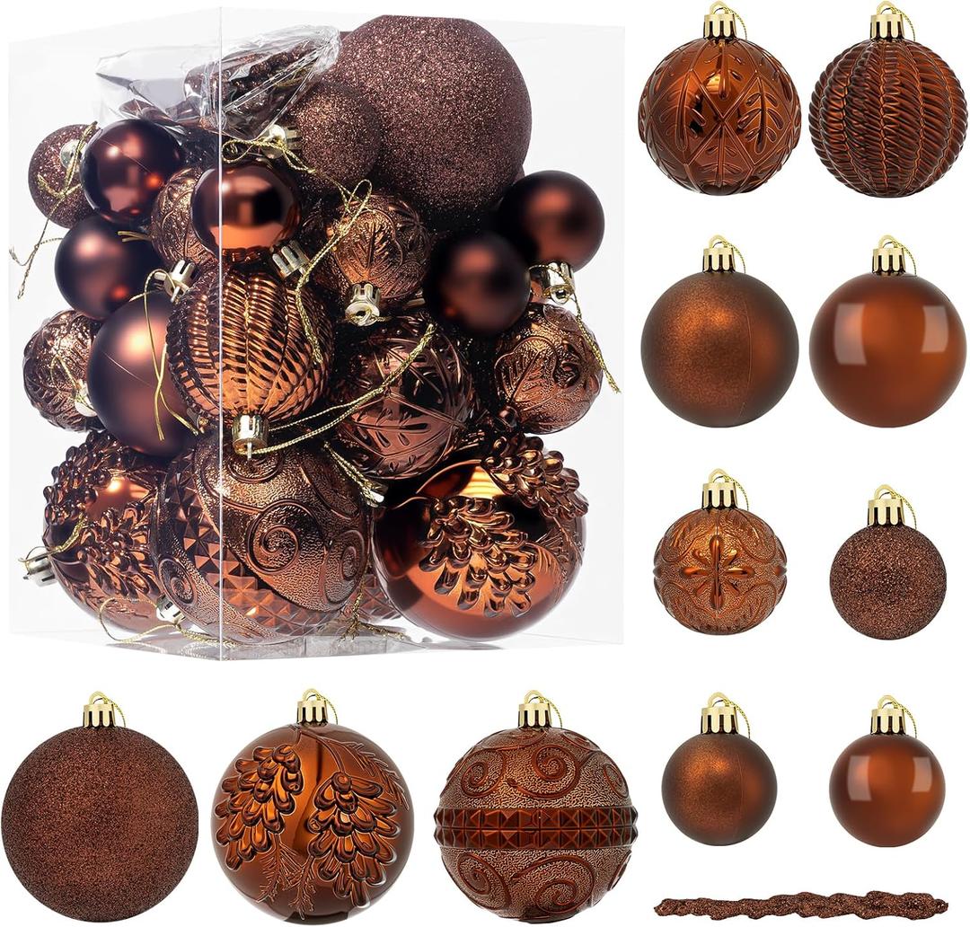 41PCS Brown Christmas Ornaments Set - Shatterproof Christmas Tree Ornaments with Icicle for Holiday Party - Vintage Xmas Decorations in 4 Sizes