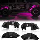 Front and Rear Inner Fender Liners Kit with LED Neon Light for 2018-2026 Jeep Wrangler JL JLU 2/4 Doors Five Star Logo