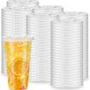 SHENLIU 600 Pcs Clear Flat Lids Plastic Disposable PET Cup Lids with Straw Slot Fits for 12 oz/16 oz/20 oz/24 oz Cups for Summer Iced Coffee, Ice Cream, Slush, Milkshake, Home, Party, Travel