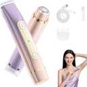 Bikini Trimmer for Women, 2-in-1 Electric Razor with Dual Heads, Ceramic Blade, Waterproof & Rechargeable, Painless Pubic Hair Shaver for Bikini, Underarm, Legs, Face  PinkPurple