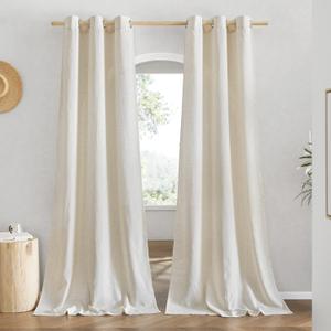 NICETOWN Boho-Chic Linen Curtains 84 inch Long 2 Panels Set, Grommet Thick Linen Blend Semi-Sheer Drapes Privacy Assured with Light Through for Bedroom/Living Room, Natural, W42 x L84