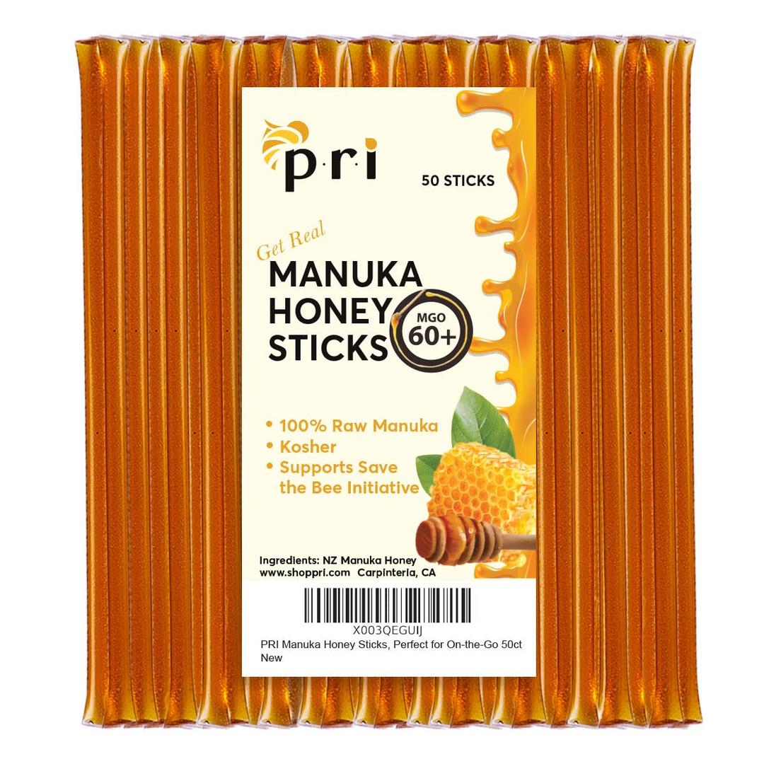 P.R.I Manuka Honey Sticks, Certified MGO 60+ (50 count), No BB
