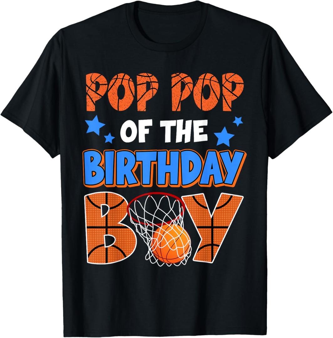 Basketball Pop Pop Of The Birthday Boy Family Matching T-Shirt, Black, Large