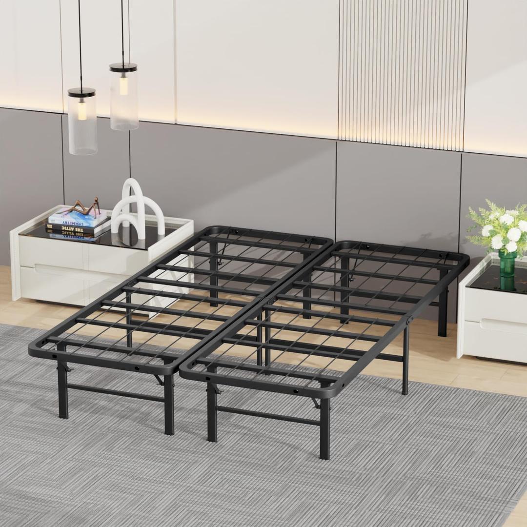 BestMassage | Full Bed Frame | Metal | Heavy Duty Steel Slats with 12 Legs | Foldable | Sturdy, No Box Spring Needed | Easy to Assemble with Under-Bed Storage | Furniture for Home, Dorms