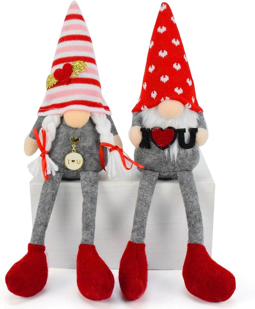 2 Pcs Valentines Day Gnomes Plush Ornaments Handmade Swedish Tomte Mr and Mrs Couple Gnome Long Dangled Legs Gnomes Valentine Day Gifts Home Decorations