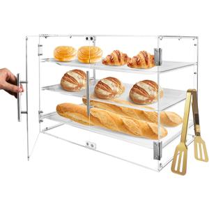 Bakery Display Case for Commercial Countertop, Acrylic 3-Tier Large Pastry Storage Box with Magnetic Door and Removable Tray for Dessert Donut Bread Cake Cupcake Cookie 21" x 16.2" x 14.2"
