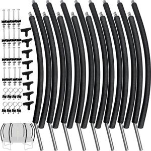 8 Pcs Trampoline Curved Pole Replacement, Universal Curved Enclosure Poles for 12-16ft Frame, with Plastic T Connector, Mounting Hardware, Foam Cover Padding