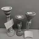 Deco 79 Wooden Decorative Candle Holder Distressed Turned Candle Stand, Set of 3 Candlestick Holder 15", 13", 11"H, Gray
