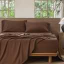 MooMee Bedding Sheet Set 100% Cotton Linen Like Textured Breathable Durable Soft Comfy (Solid Cocoa Brown, Queen)