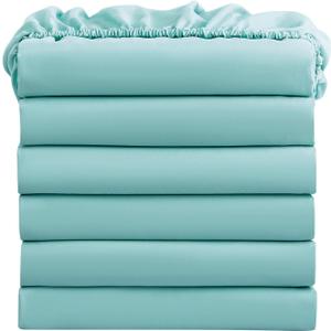 FreshCulture Queen Fitted Sheets, Bulk Pack of 6, Deep Pocket, Soft Microfiber Bottom Sheets for Home, Salons, Hotels, Queen Size Fitted Sheets Only (Spa Blue)