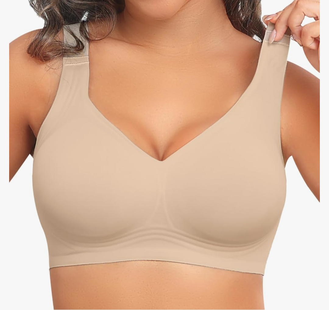 PoseFree Womens Seamless Wireless Supportive Bra Push Up Comfort Soft No Underwire Full Coverage T-Shirt Bra M