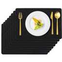 Vinyl Placemats Set of 8 Faux Leather 100% Waterproof Wipeable Washable Place Mats Heat Resistant Easy Clean Non-Slip Table Mats for Indoor Outdoor. (8,Black)
