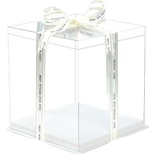 5 Pcs, 14x14x12 inch clear cake box (made of food-grade white card paper and transparent PET material) with ribbon, for party, birthday, enables a better overall display of your exquisite cakes.