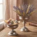 WORTH Silver Color Urn Vases for Centerpieces Set of 2 (Large:8.8" H. x 7.8" Dia. & Small:6.1" H. x 7.8" Dia.), Classic Metal Trumpet Flower Pots for Table, Bowl Vase for Wedding Party Event Home Deco