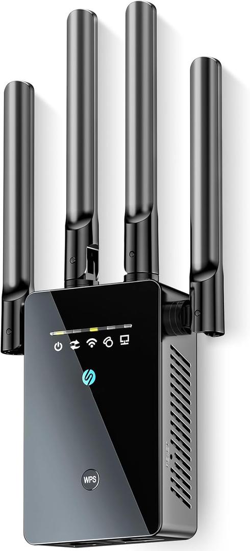 2026 Best WiFi Extender Signal Booster - 6X Faster Internet Extender WiFi Booster for Home, Long Range up to 15,588 Sq Ft, WiFi Repeater w/Ethernet Port, 1-Tap Setup, Compatible with Wireless Routers (Black Matte)