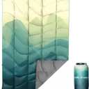 Outdoor Puffy Camping Blanket, Lightweight Down Alternative Printed Large Ultra Warm Quilt Waterproof for Traveling Picnic Beach Party Cold Weather (Green Mountain)
