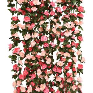 PARTY JOY 5pcs 41Ft Flower Garland Fake Rose Vine Artificial Flowers Hanging Rose Ivy Hanging Baskets Wedding Arch Garden Background Decor (Pink, 5)