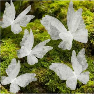 3D Handing Butterfly Decorations for Wall, Outdoor Fence, Centerpiece | Waterproof Flowers for Spring Garden Birthyday Party Decoration, Nursery Room (White)