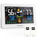 Newentor Weather Station Wireless Indoor Outdoor Thermometer, Color Display Digital Weather Thermometer with Atomic Clock, Barometric Pressure, Forecast Station with Adjustable Backlight,White,2Sensor