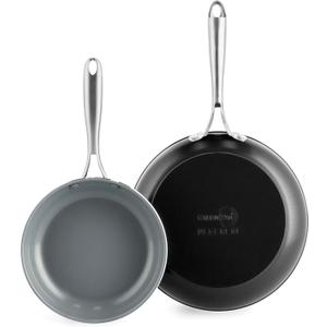 GreenPan Swift Healthy Ceramic Nonstick, 8" and 10" Frying Pan Skillet Set, Stainless Steel Handles, PFAS-Free, Dishwasher Safe, Oven Safe, Black (Gray)