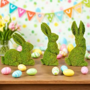 Easter Bunny Decorations,Resin Moss Bunny Figurine Features Larger Ears,Garden Artificial Moss Rabbit Easter Dcor Easter Party Favors Gifts