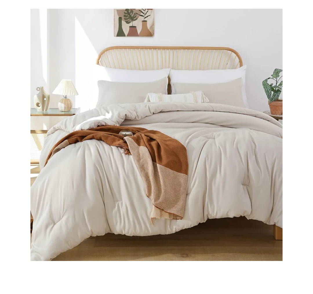 ROSGONIA Comforter Full Size for Girls Boys Teens Beige, 3pcs (1 Boho Comforter & 2 Pillowcases), Lightweight Dorm Bedding Soft All Season Bed Set