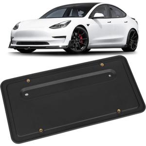 109684400B Rear License Plate Frames for 2017-2023 Tesla Model 3 and 2020-2025 Model Y Car, Rear Plate Holder with 4 Brass Mounting Screw Holes, Rust Proof Rattle Proof License Plate Holder Bracket