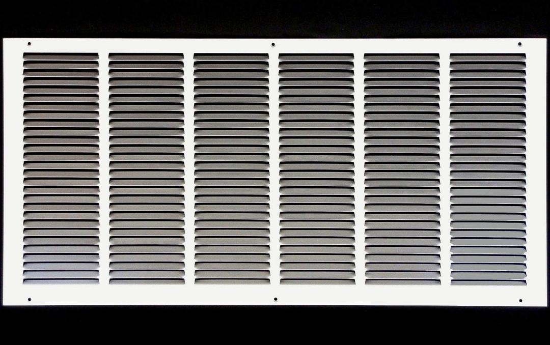 HVAC Premium 28'' x 16'' [Duct Opening] Flat Stamped Steel Return Air Grille - Sidewall and Ceiling - HVAC Vent Duct Cover - White [Outer Dimensions: 29.75''w X 17.75''h]