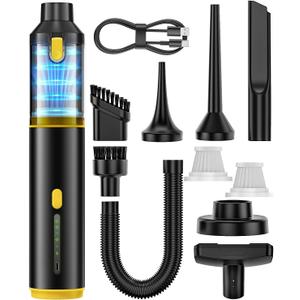 Car Vacuum Portable Cordless Handheld Vacuum Cleaner 4-in-1 Mini Cordless Vacuum with 2 Suction Modes and 16800pa Suction Power Blowing & Inflating 2 Modes Handheld Vacuum for Car, Desk, Keyboards (Yellow)