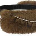 Fur Leather Belt Women Furry Belt Wide Chunky Waist Chain Belts Fashion Accessories for Dresses and Pants (Brown)