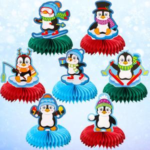 2 x Thenshop 7 Pcs Christmas Party Decorations, Xmas Penguin Honeycomb Centerpieces, 3D Table Decorations with Penguin for Party Supplies Home Indoor Holiday Sign Birthday Baby Shower Supplies