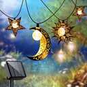 Solar String Lights Outdoor Star Moon Sun 13Ft 153In Led Solar Powered Fairy Decorative Lights for Garden Patio Yard Trees Mothers Day Gifts Wedding Party (Warm White) (Star Moon Sun String Lights)
