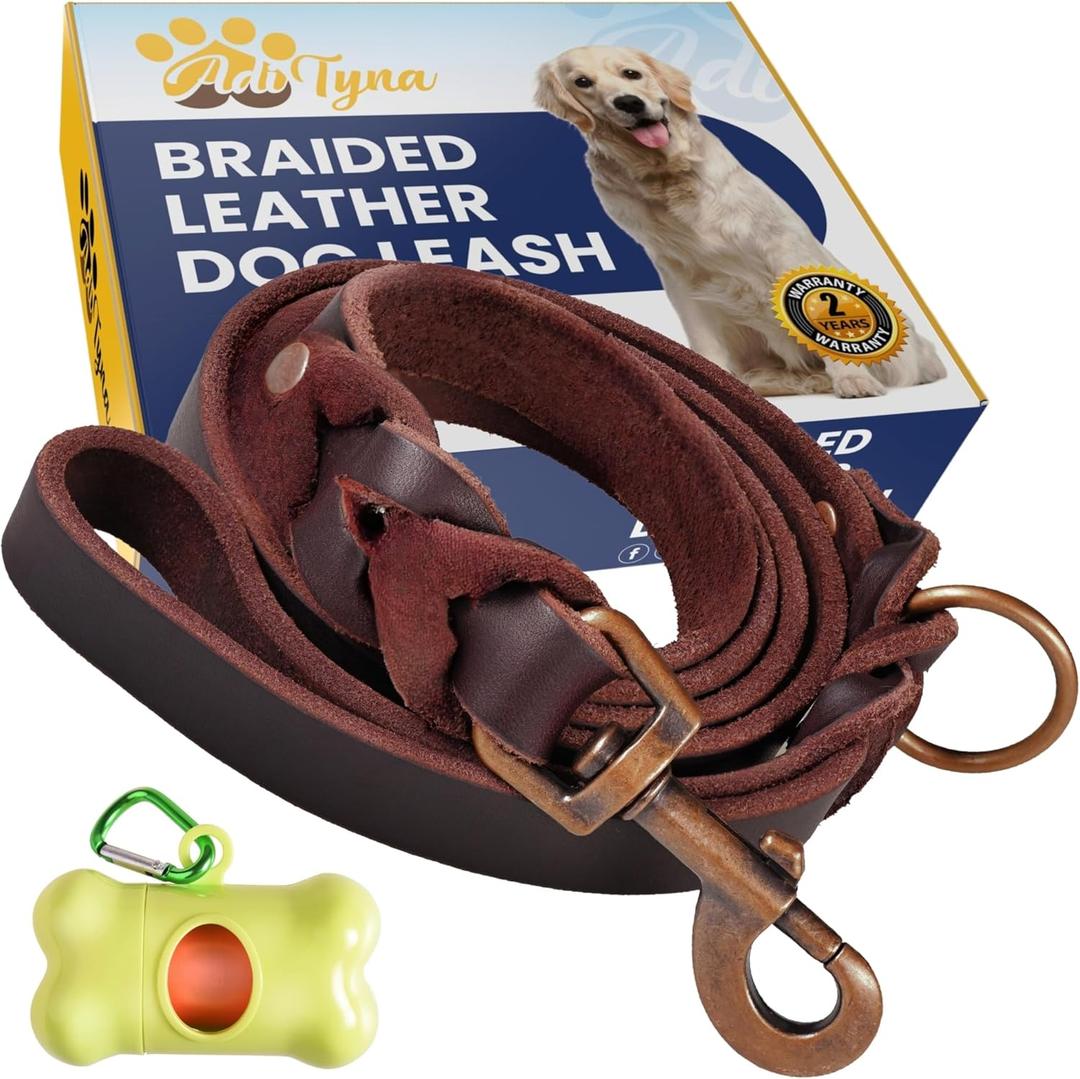 Heavy-Duty Leather Dog Leash 5.6 ft - Soft & Strong Training Dog Leashes for Small, and Medium Breeds (Brown, 5.6 ft x 5/8")