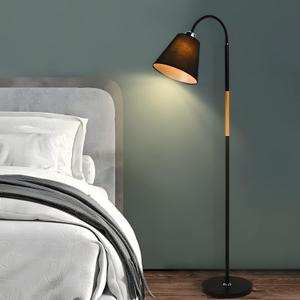RUNNUP Adjustable Gooseneck Floor Lamp Bedside Floor Lamps Metal Single Modern Minimalist Standing Light with Cone Fabric Shade in Black
