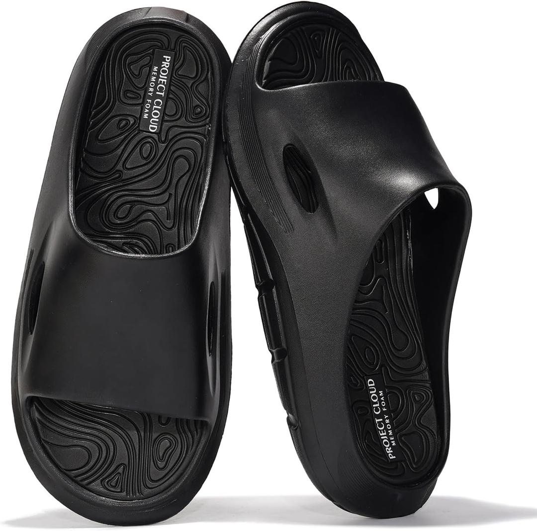 Project Cloud Mens Sandals - Lightweight and Flexible EVA Recovery Slides for Men with Ultra Bouncy Latex Insole - Comfortable Water Resistant Slippers for Men Footwear (Dean) (8, Black)