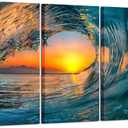 KREATIVE ARTS Large 3 Pieces Canvas Prints Wall Art Sunset Sea Water Ocean Wave Pictures Paintings Modern Stretched and Framed Seascape Giclee Artwork Ready to Hang for Living Room Home Decorations, 20x36inchx3pcs