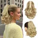 SOFEIYAN Ponytail Extension 11 inch Claw Clip Ponytail Hair Extensions Long Curly Wavy Ponytail Fluffy Clip on Pony Tails Synthetic Hairpiece for WomenLight Ash Brown & Bleach Blonde