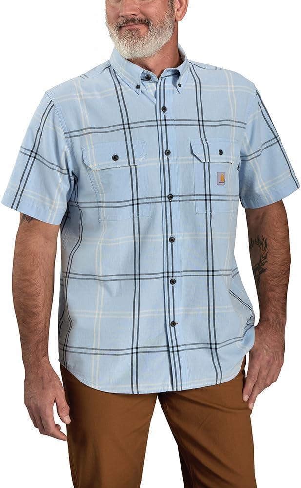 Carhartt Men's 106140 Loose Fit Midweight Short-Sleeve Plaid Shirt (Medium, Blue)