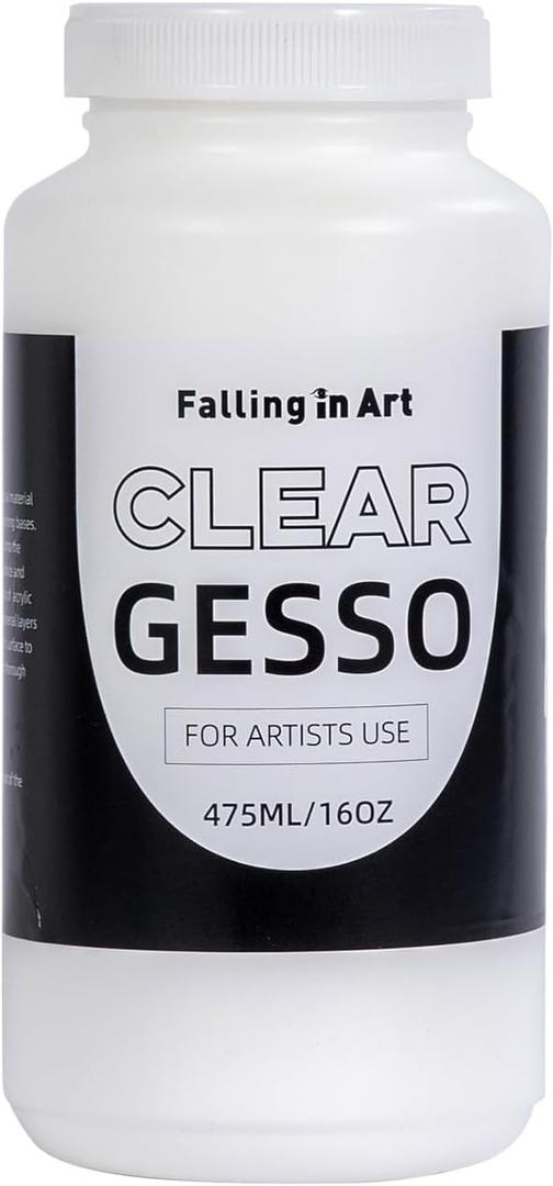 Falling in Art Clear Gesso for Acrylic Painting, Acrylic Gesso Primer for Oil Paints, 16 oz Non-Toxic Canvas Primer Surface Prep Medium