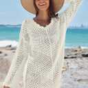 ANRABESS Swimsuit Cover Up for Women Crochet Bathing Suit 2026 Summer Swimwear V Neck Mesh Knit Beach Dress Vacation Outfits (White, S)