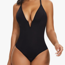 SHAPERIN Women's Deep V Neck Bodysuit Double Lined Plunge Tummy Control Shapewear Thong Body Suits Backless Cami Tank,L, Black